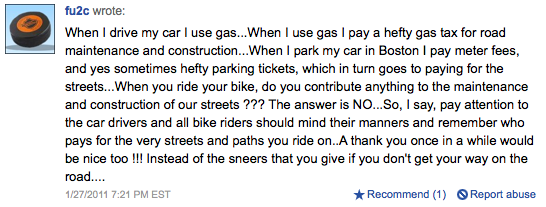 Cyclists don't pay for the roads, blah, blah, blah...