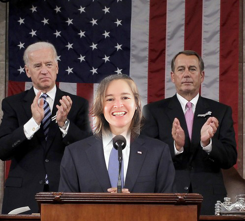 Nicole Freedman gratuitously photoshopped into a picture of the the real State of the Union.